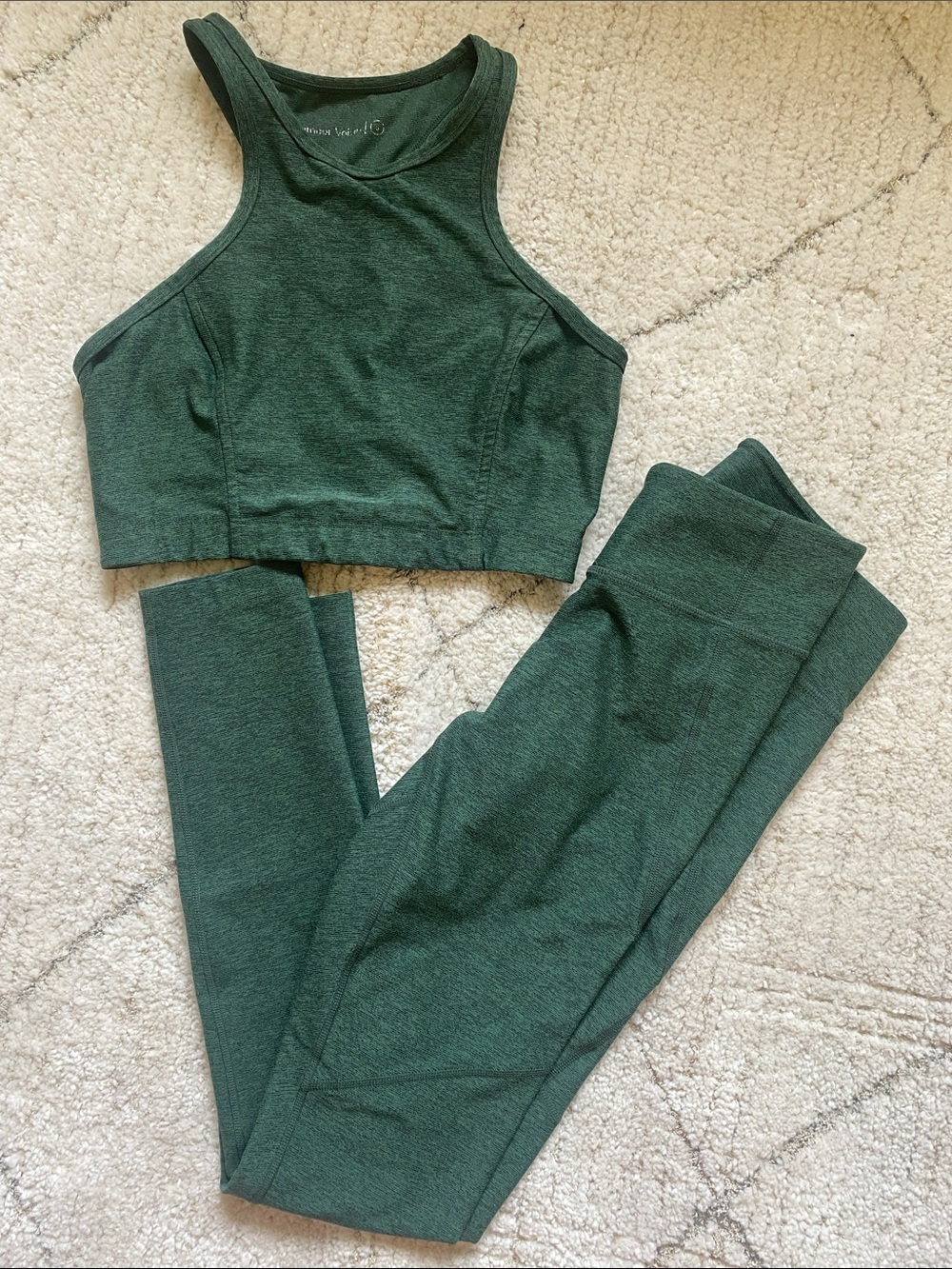 Outdoor Voices Forest Green High-Neck Crop Tank & Leggings Set